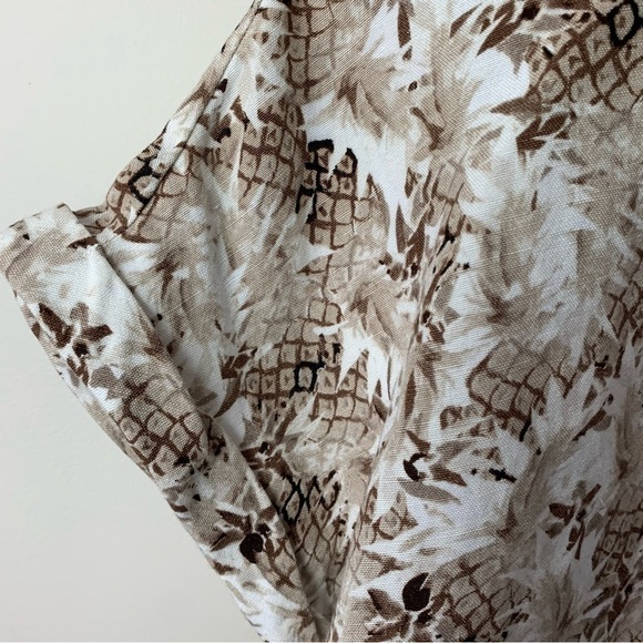 [Christopher & Banks] Women's Tan & Brown Pineapple Print Linen Short Sleeve Top - Picture 8 of 8